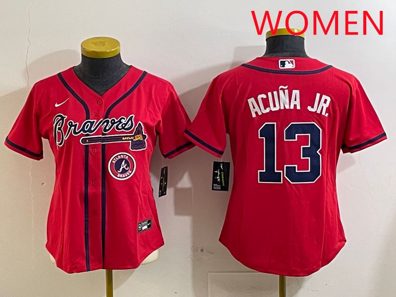 Women Atlanta Braves #13 Acuna jr Red Game 2025 Nike MLB Jersey style 3->women mlb jersey->Women Jersey